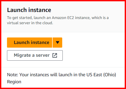 Picture showing the section fo the screen with the Launch Instance button